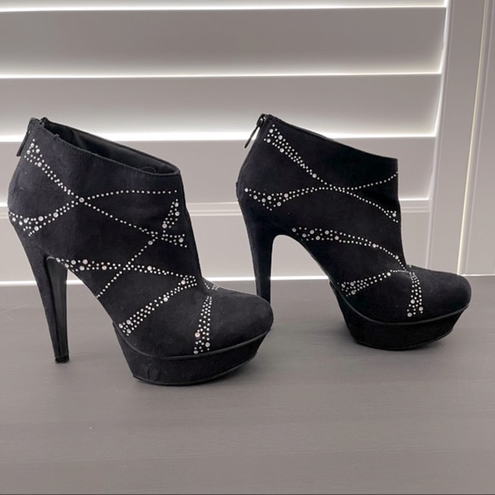 Michael Antonio Black Suede Booties with Rhinestones, Ankle Boots, Platform Boot